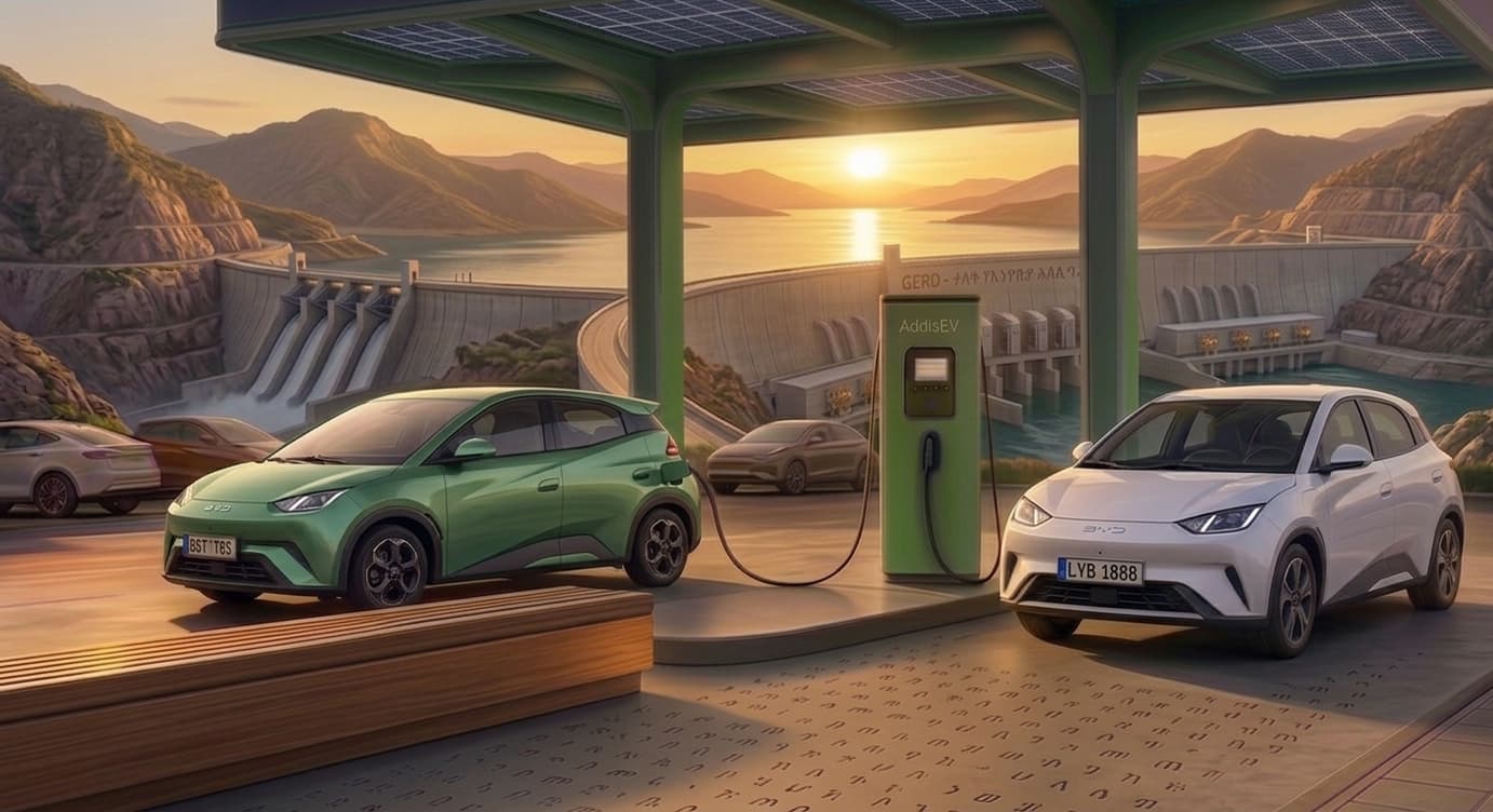 EV charging station at dusk with electric car and glowing canopy
